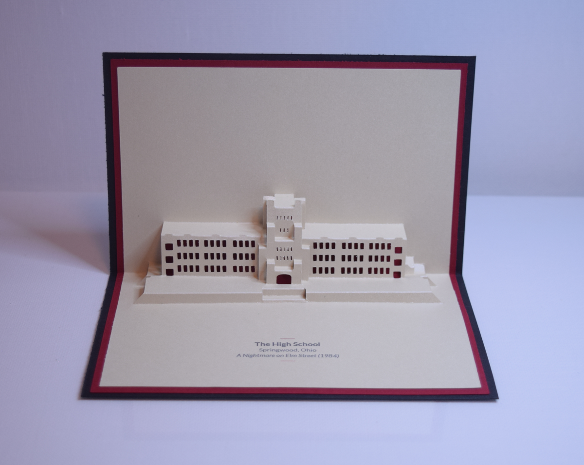 The High School from A Nightmare on Elm Street origamic architecture card